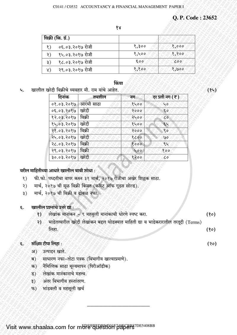 Accounts 1 Accounting and Financial Management 2017-2018 - B.Com. - Semester 1 (FYBcom) - University of Mumbai question paper with PDF download