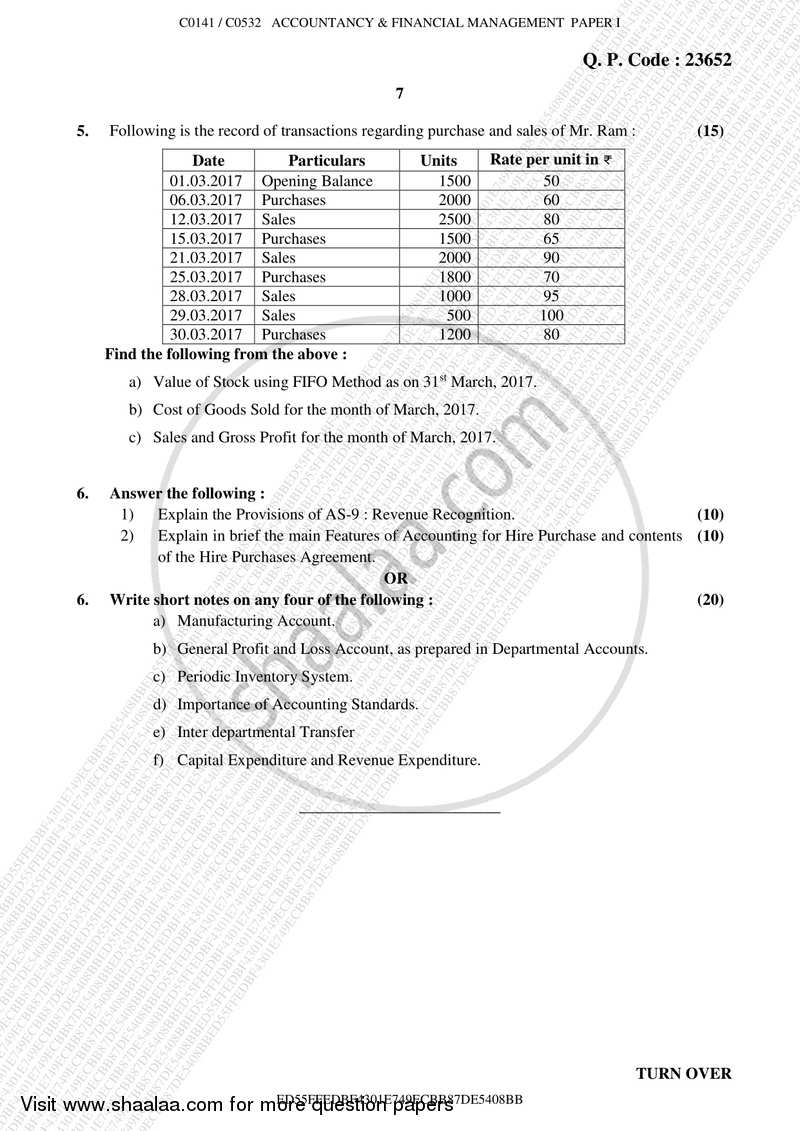 Accounts 1 Accounting and Financial Management 2017-2018 - B.Com. - Semester 1 (FYBcom) - University of Mumbai question paper with PDF download