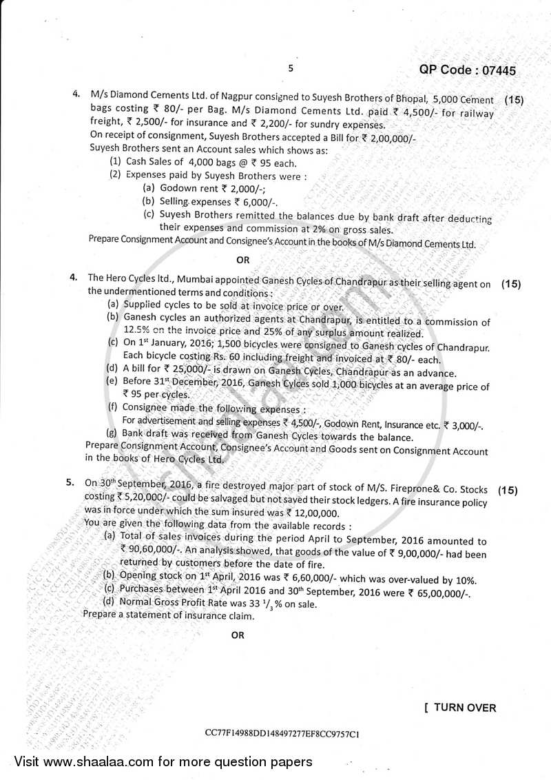 Accounts 1 Accounting and Financial Management 2016-2017 - B.Com. - Semester 2 (FYBcom) - University of Mumbai question paper with PDF download