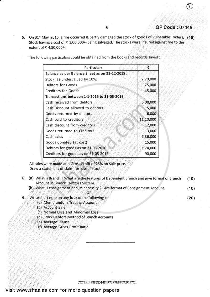 Accounts 1 Accounting and Financial Management 2016-2017 - B.Com. - Semester 2 (FYBcom) - University of Mumbai question paper with PDF download