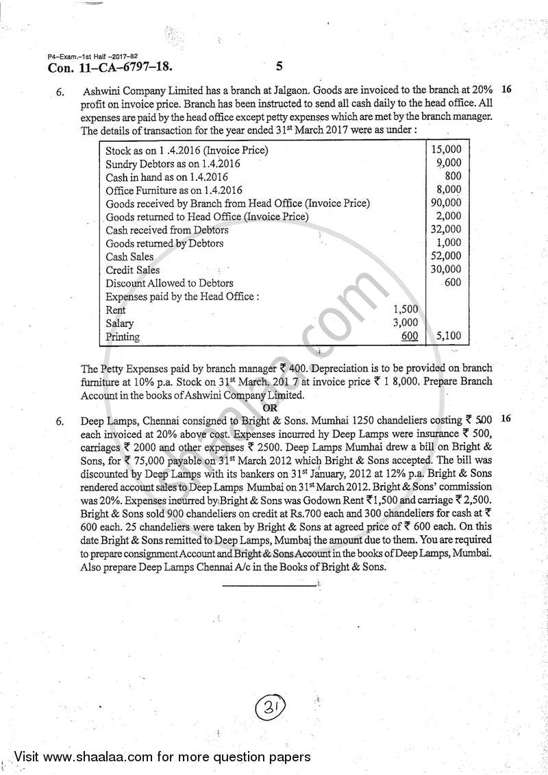 Accounts 1 Accounting and Financial Management 2017-2018 - B.Com. - Semester 2 (FYBcom) - University of Mumbai question paper with PDF download