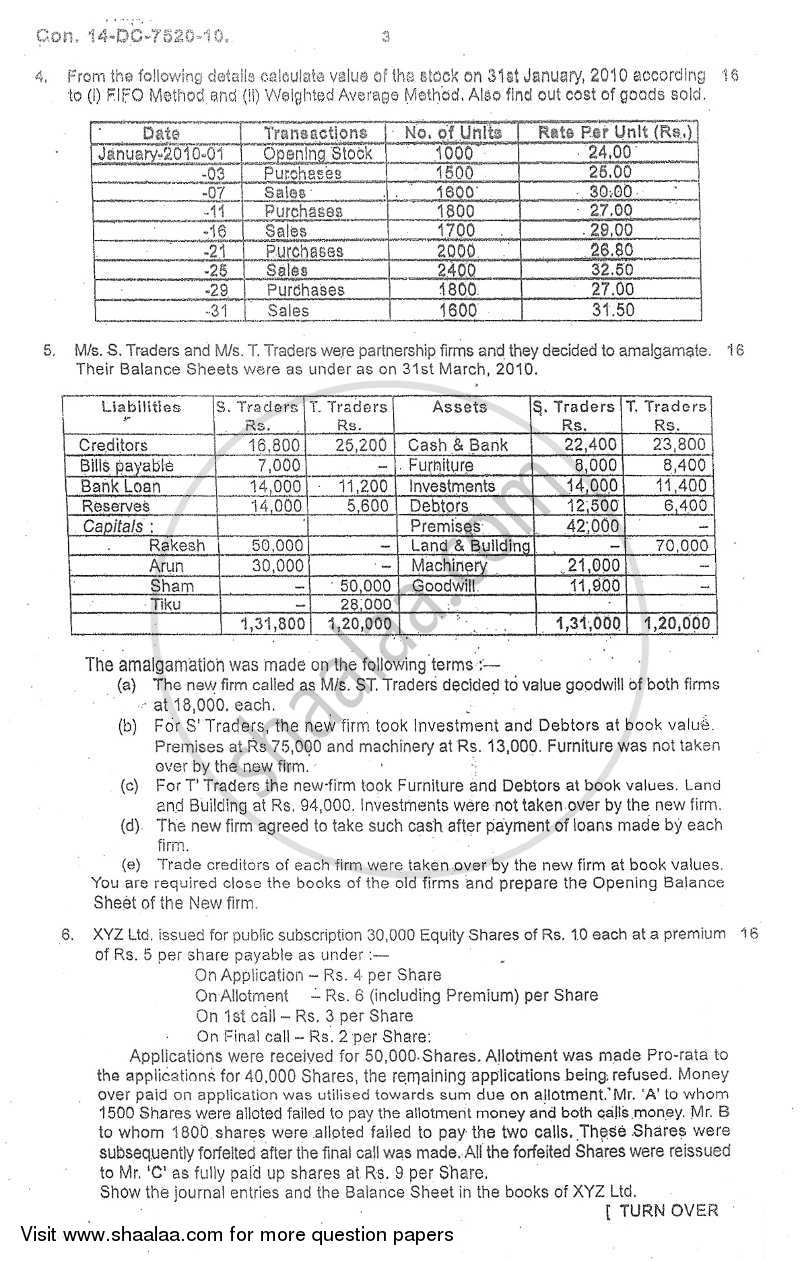 Accounts 2 - Accounting and Financial Management 2009-2010 - B.Com. - 2nd Year (SYBcom) - University of Mumbai question paper with PDF download