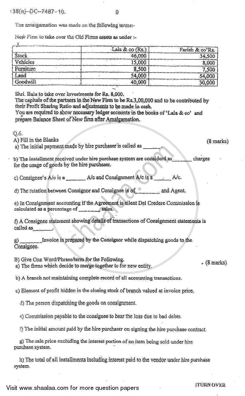 Accounts 2 - Accounting and Financial Management 2010-2011 - B.Com. - 2nd Year (SYBcom) - University of Mumbai question paper with PDF download