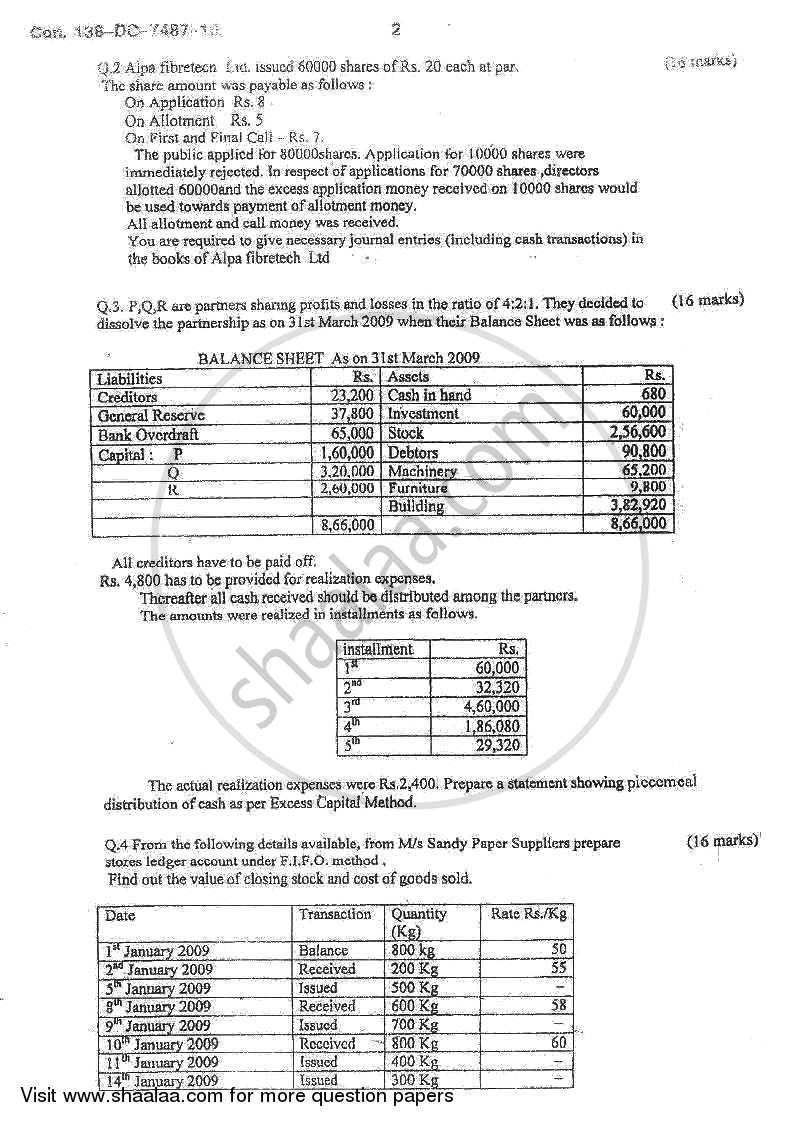 Accounts 2 - Accounting and Financial Management 2010-2011 - B.Com. - 2nd Year (SYBcom) - University of Mumbai question paper with PDF download
