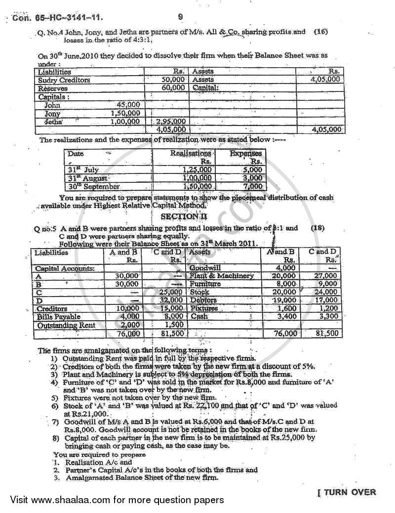 Accounts 2 - Accounting and Financial Management 2010-2011 - B.Com. - 2nd Year (SYBcom) - University of Mumbai question paper with PDF download