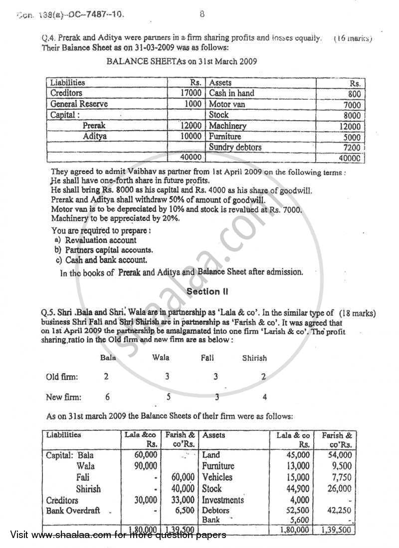 Accounts 2 - Accounting and Financial Management 2010-2011 - B.Com. - 2nd Year (SYBcom) - University of Mumbai question paper with PDF download