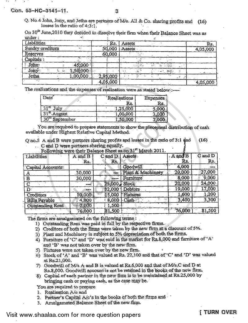 Accounts 2 - Accounting and Financial Management 2010-2011 - B.Com. - 2nd Year (SYBcom) - University of Mumbai question paper with PDF download