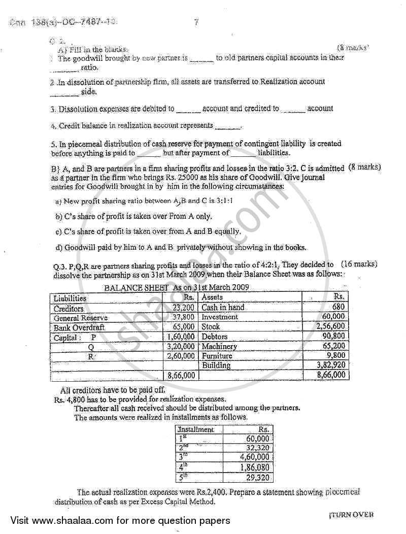 Accounts 2 - Accounting and Financial Management 2010-2011 - B.Com. - 2nd Year (SYBcom) - University of Mumbai question paper with PDF download