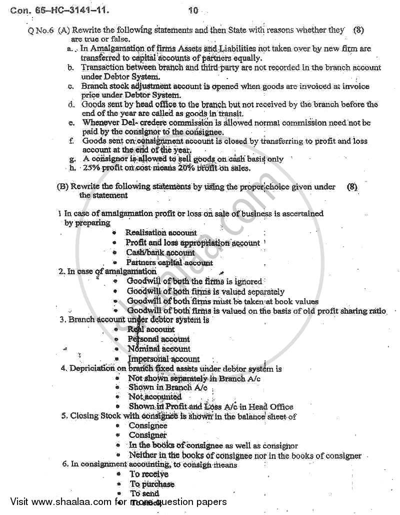 Accounts 2 - Accounting and Financial Management 2010-2011 - B.Com. - 2nd Year (SYBcom) - University of Mumbai question paper with PDF download