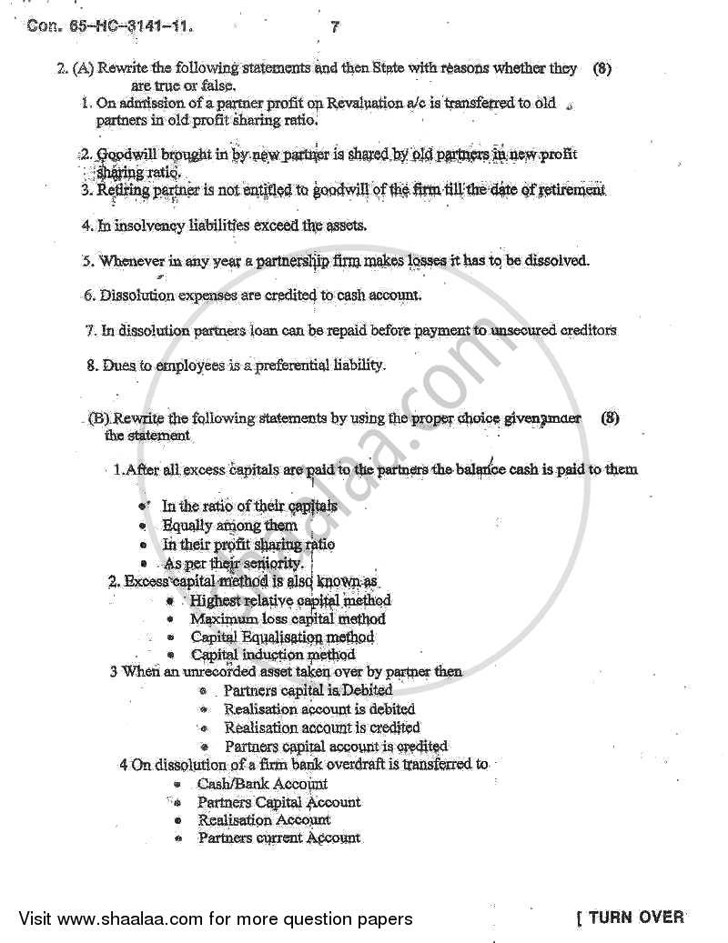 Accounts 2 - Accounting and Financial Management 2010-2011 - B.Com. - 2nd Year (SYBcom) - University of Mumbai question paper with PDF download