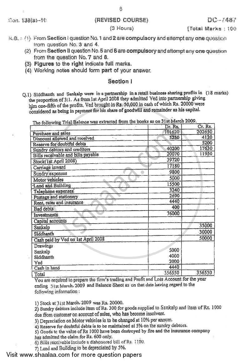 Accounts 2 - Accounting and Financial Management 2010-2011 - B.Com. - 2nd Year (SYBcom) - University of Mumbai question paper with PDF download