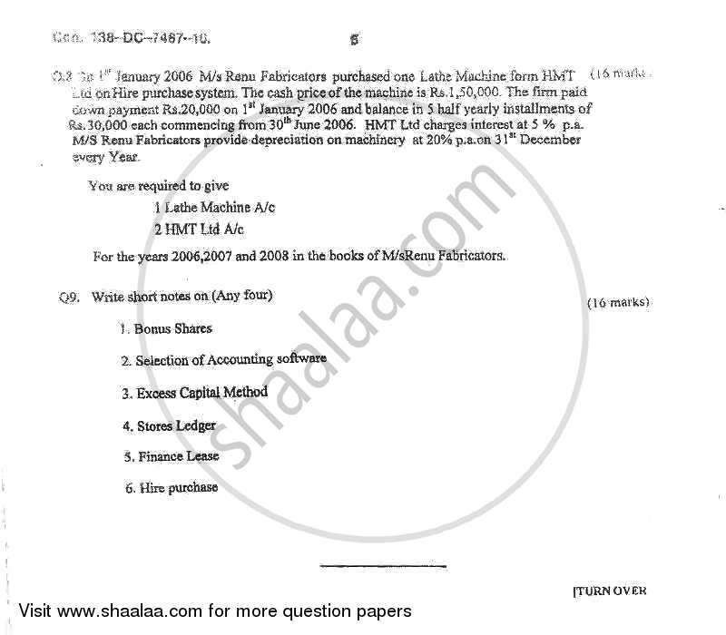 Accounts 2 - Accounting and Financial Management 2010-2011 - B.Com. - 2nd Year (SYBcom) - University of Mumbai question paper with PDF download