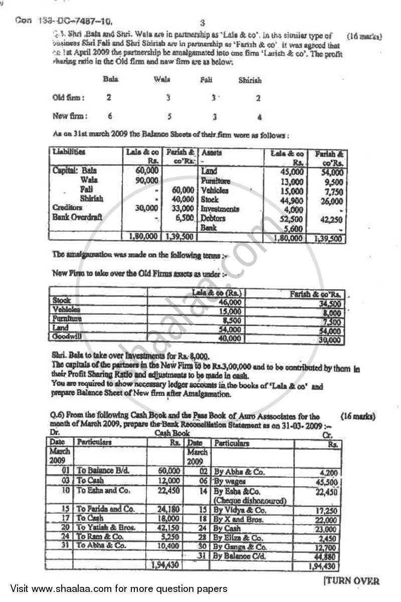 Accounts 2 - Accounting and Financial Management 2010-2011 - B.Com. - 2nd Year (SYBcom) - University of Mumbai question paper with PDF download