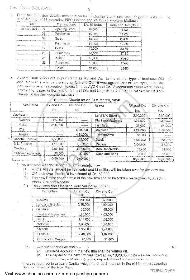 Accounts 2 - Accounting and Financial Management 2011-2012 - B.Com. - 2nd Year (SYBcom) - University of Mumbai question paper with PDF download