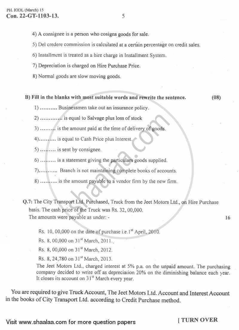 Accounts 2 - Accounting and Financial Management 2012-2013 - B.Com. - 2nd Year (SYBcom) - University of Mumbai question paper with PDF download