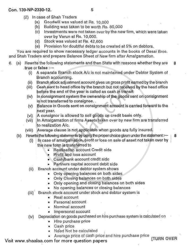 Accounts 2 - Accounting and Financial Management 2012-2013 - B.Com. - 2nd Year (SYBcom) - University of Mumbai question paper with PDF download