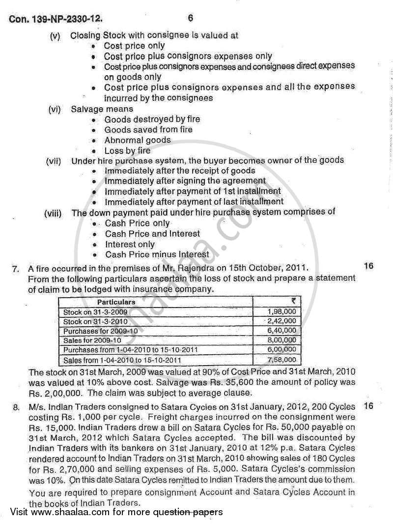 Accounts 2 - Accounting and Financial Management 2012-2013 - B.Com. - 2nd Year (SYBcom) - University of Mumbai question paper with PDF download