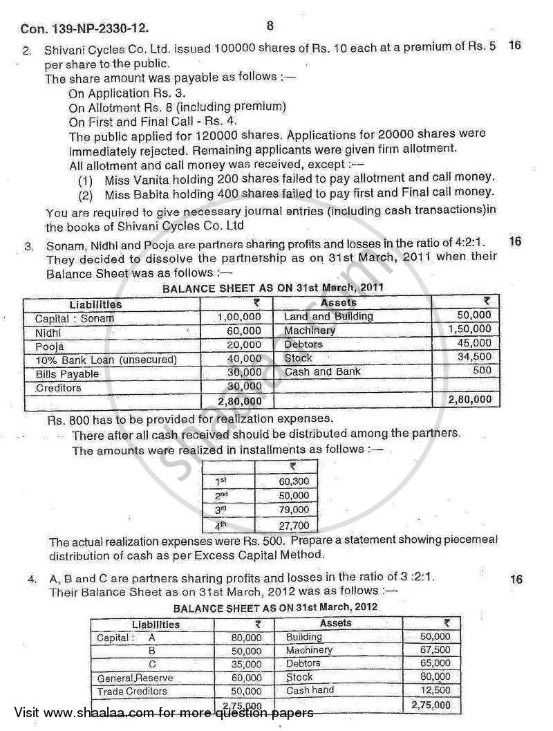 Accounts 2 - Accounting and Financial Management 2012-2013 - B.Com. - 2nd Year (SYBcom) - University of Mumbai question paper with PDF download