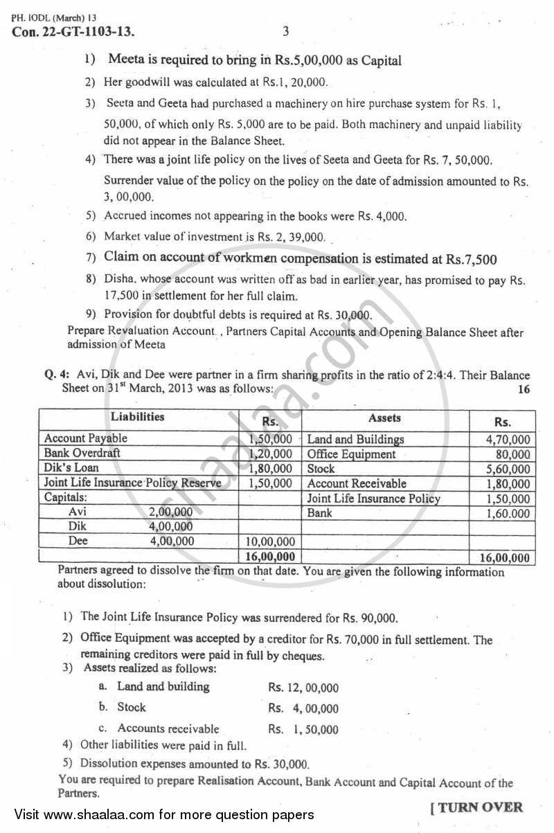 Accounts 2 - Accounting and Financial Management 2012-2013 - B.Com. - 2nd Year (SYBcom) - University of Mumbai question paper with PDF download