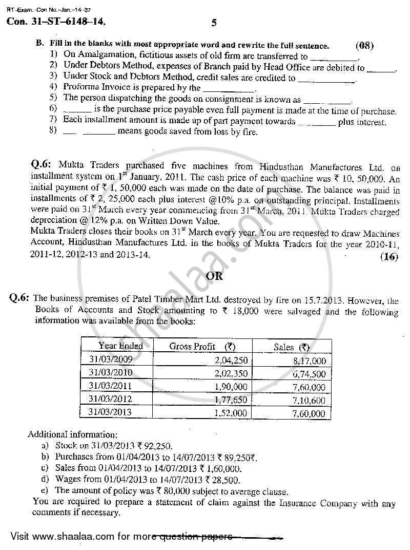 Accounts 2 - Accounting and Financial Management 2013-2014 - B.Com. - 2nd Year (SYBcom) - University of Mumbai question paper with PDF download