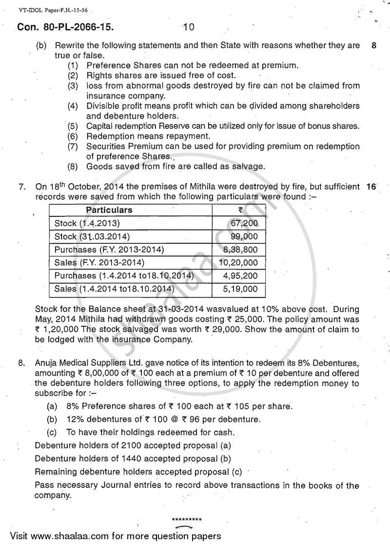 Accounts 2 - Accounting and Financial Management 2014-2015 - B.Com. - 2nd Year (SYBcom) - University of Mumbai question paper with PDF download