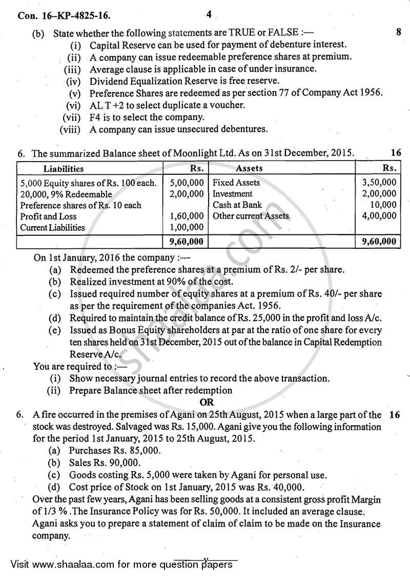 Accounts 2 - Accounting and Financial Management 2015-2016 - B.Com. - 2nd Year (SYBcom) - University of Mumbai question paper with PDF download