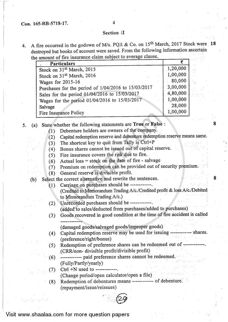 Accounts 2 - Accounting and Financial Management 2016-2017 - B.Com. - 2nd Year (SYBcom) - University of Mumbai question paper with PDF download