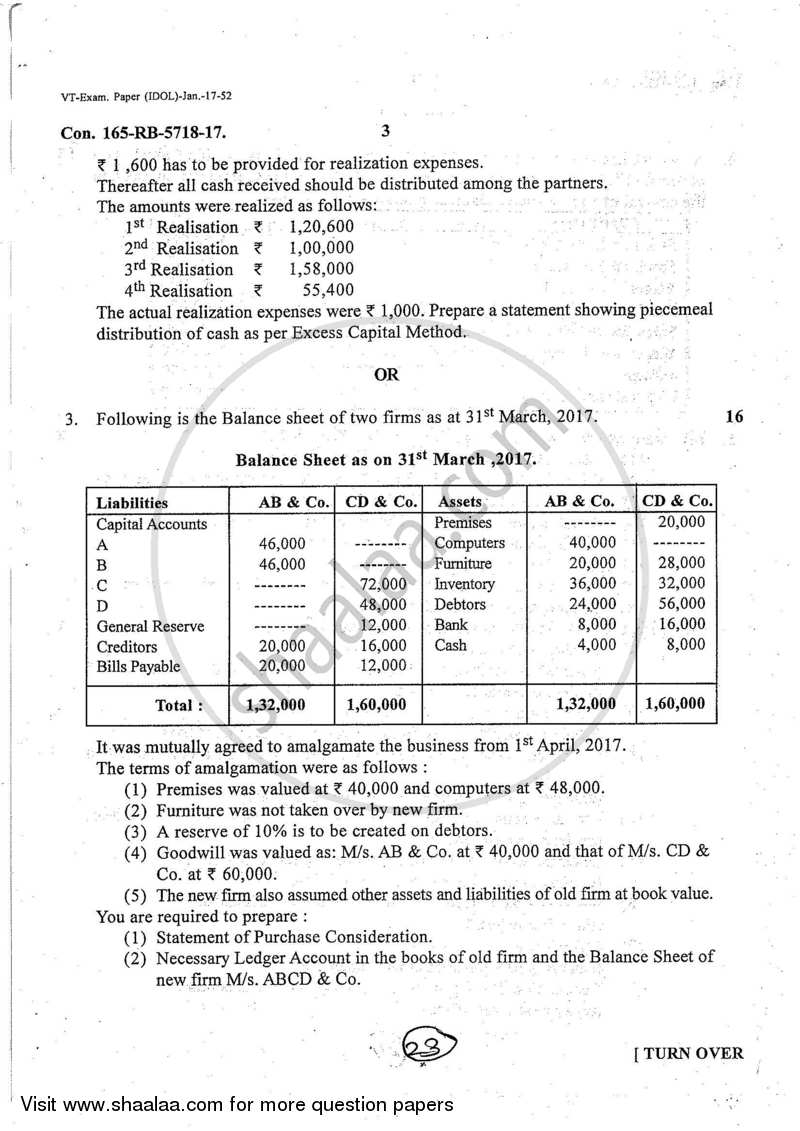 Accounts 2 - Accounting and Financial Management 2016-2017 - B.Com. - 2nd Year (SYBcom) - University of Mumbai question paper with PDF download