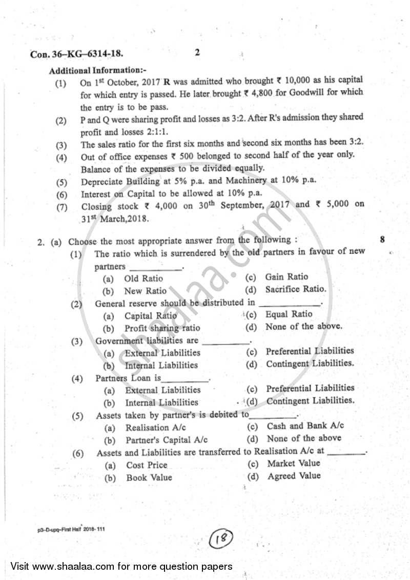 Accounts 2 - Accounting and Financial Management 2017-2018 - B.Com. - 2nd Year (SYBcom) - University of Mumbai question paper with PDF download