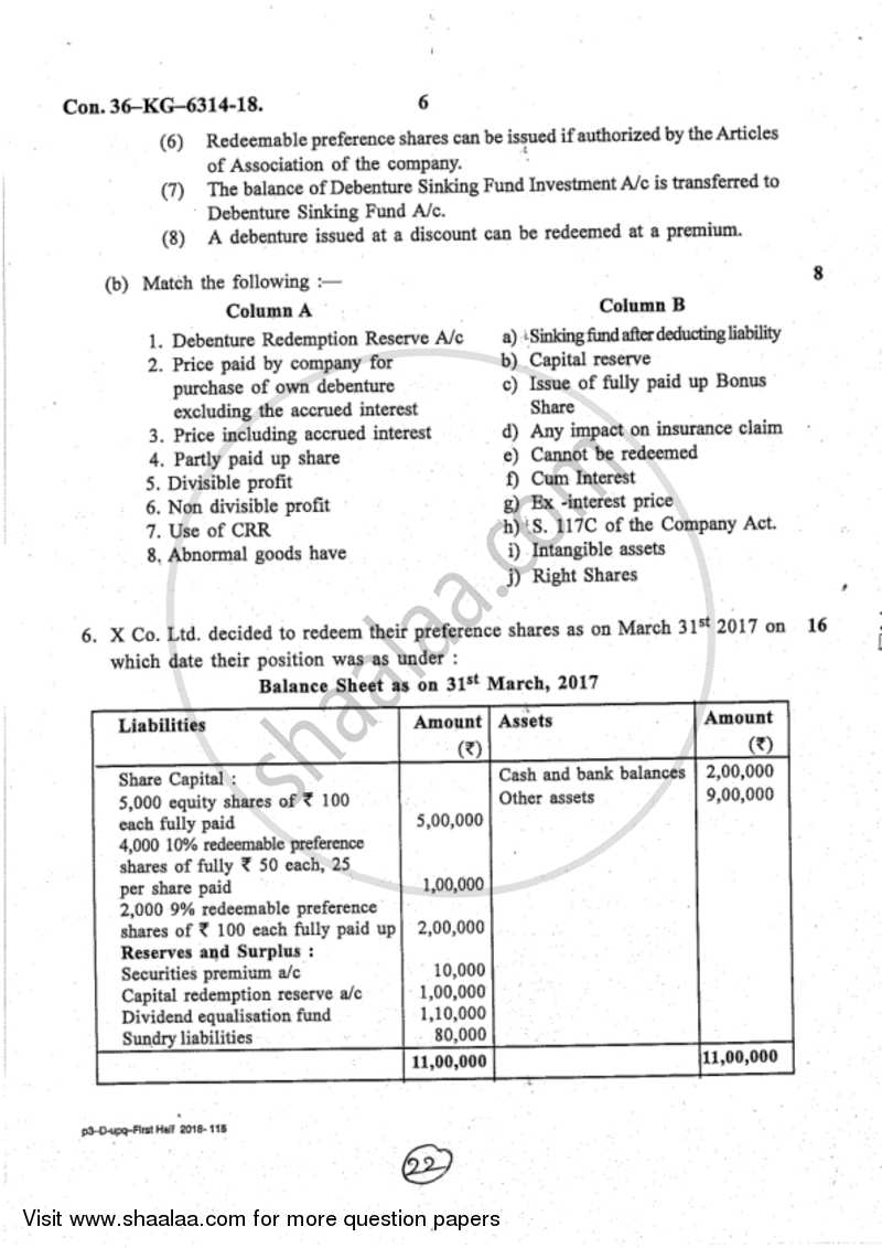 Accounts 2 - Accounting and Financial Management 2017-2018 - B.Com. - 2nd Year (SYBcom) - University of Mumbai question paper with PDF download