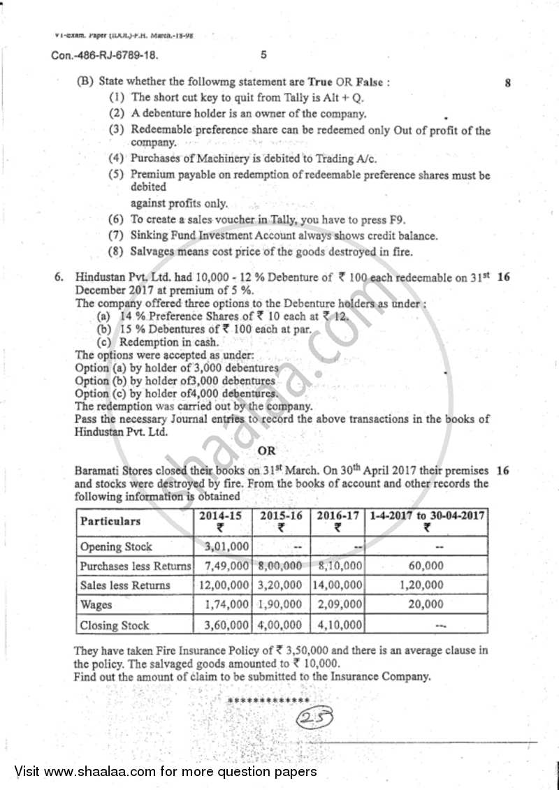 Accounts 2 - Accounting and Financial Management 2018-2019 - B.Com. - 2nd Year (SYBcom) - University of Mumbai question paper with PDF download