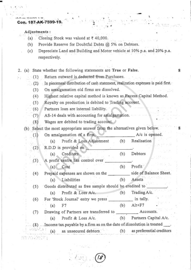 Accounts 2 - Accounting and Financial Management 2018-2019 - B.Com. - 2nd Year (SYBcom) - University of Mumbai question paper with PDF download