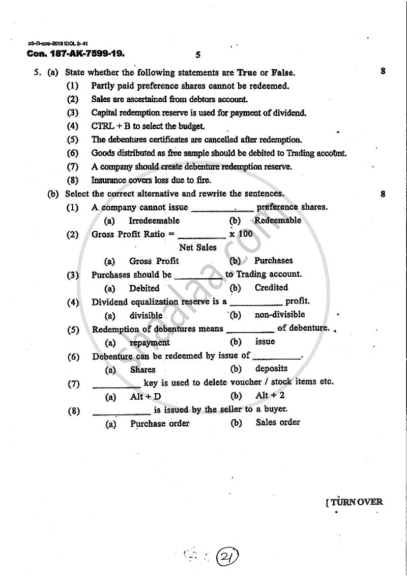 Accounts 2 - Accounting and Financial Management 2018-2019 - B.Com. - 2nd Year (SYBcom) - University of Mumbai question paper with PDF download