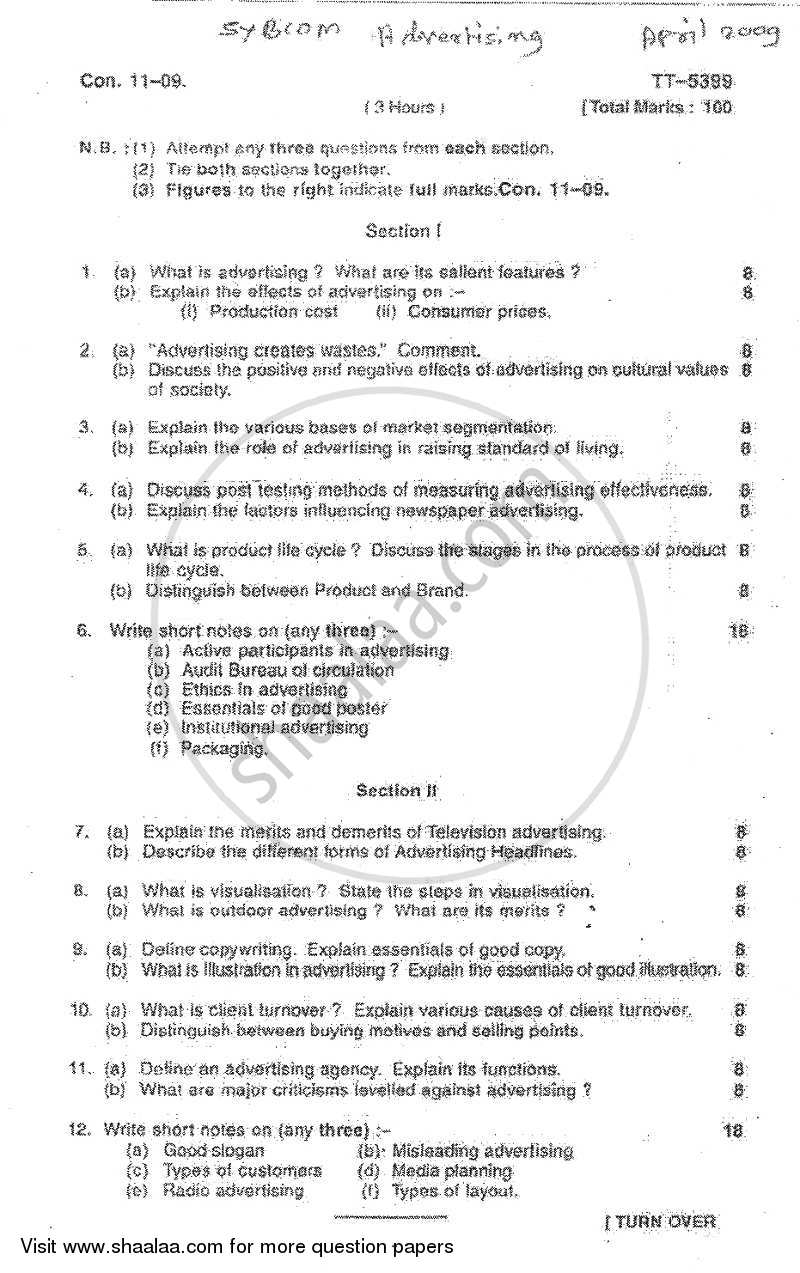 Advertising 2008-2009 - B.Com. - 2nd Year (SYBcom) - University of Mumbai question paper with PDF download