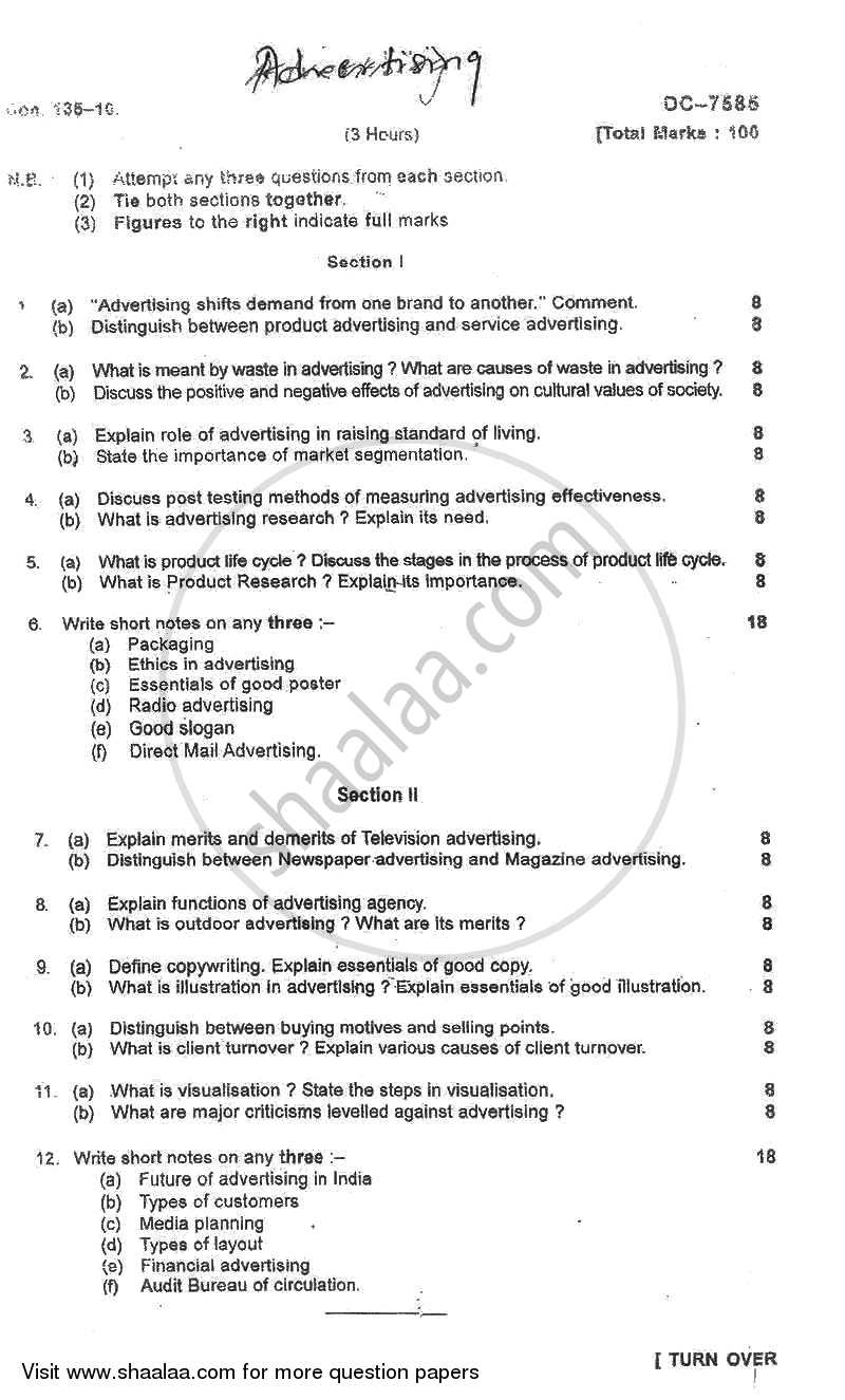 Advertising 2010-2011 - B.Com. - 2nd Year (SYBcom) - University of Mumbai question paper with PDF download