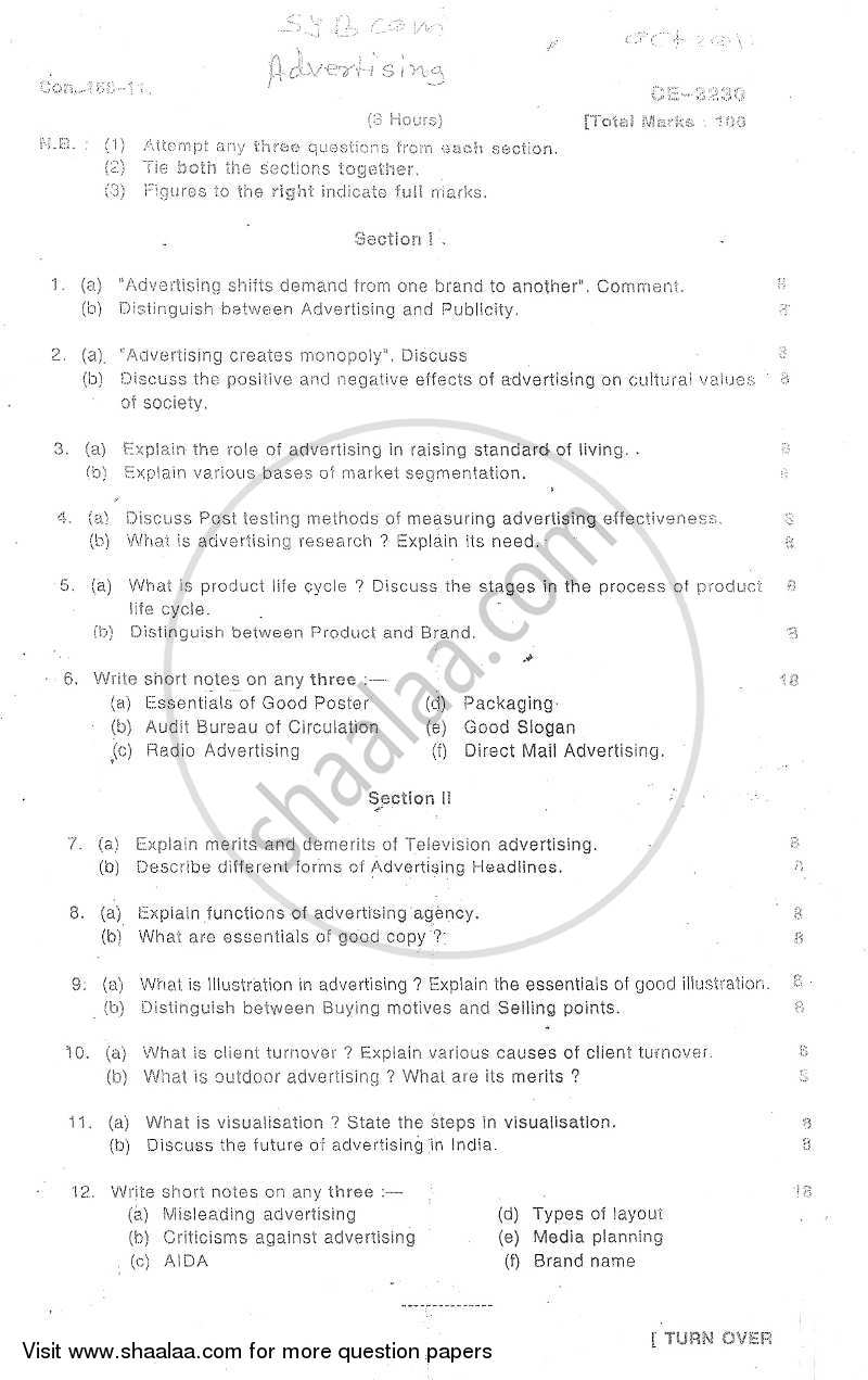 Advertising 2011-2012 - B.Com. - 2nd Year (SYBcom) - University of Mumbai question paper with PDF download