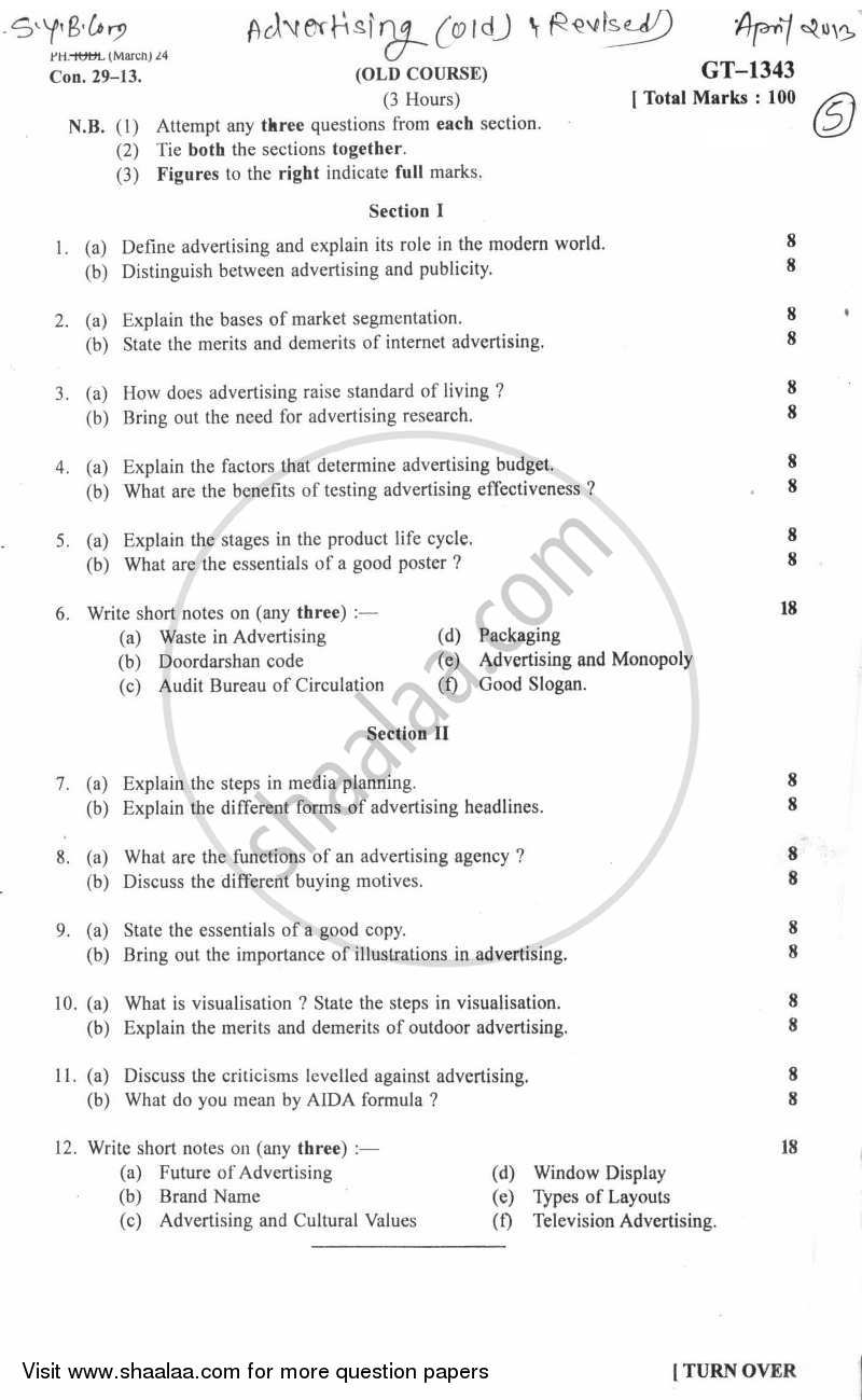 Advertising 2012-2013 - B.Com. - 2nd Year (SYBcom) - University of Mumbai question paper with PDF download