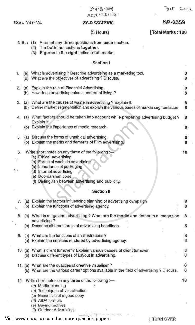Advertising 2012-2013 - B.Com. - 2nd Year (SYBcom) - University of Mumbai question paper with PDF download