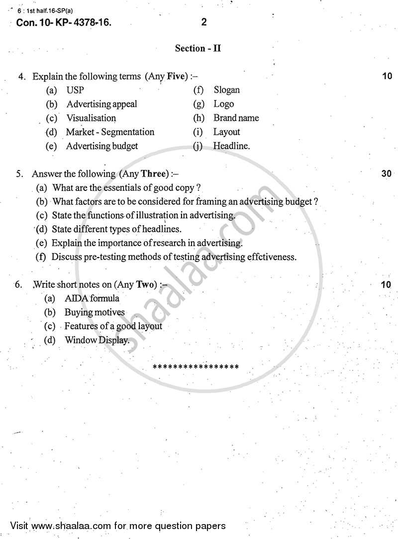 Advertising 2015-2016 - B.Com. - 2nd Year (SYBcom) - University of Mumbai question paper with PDF download