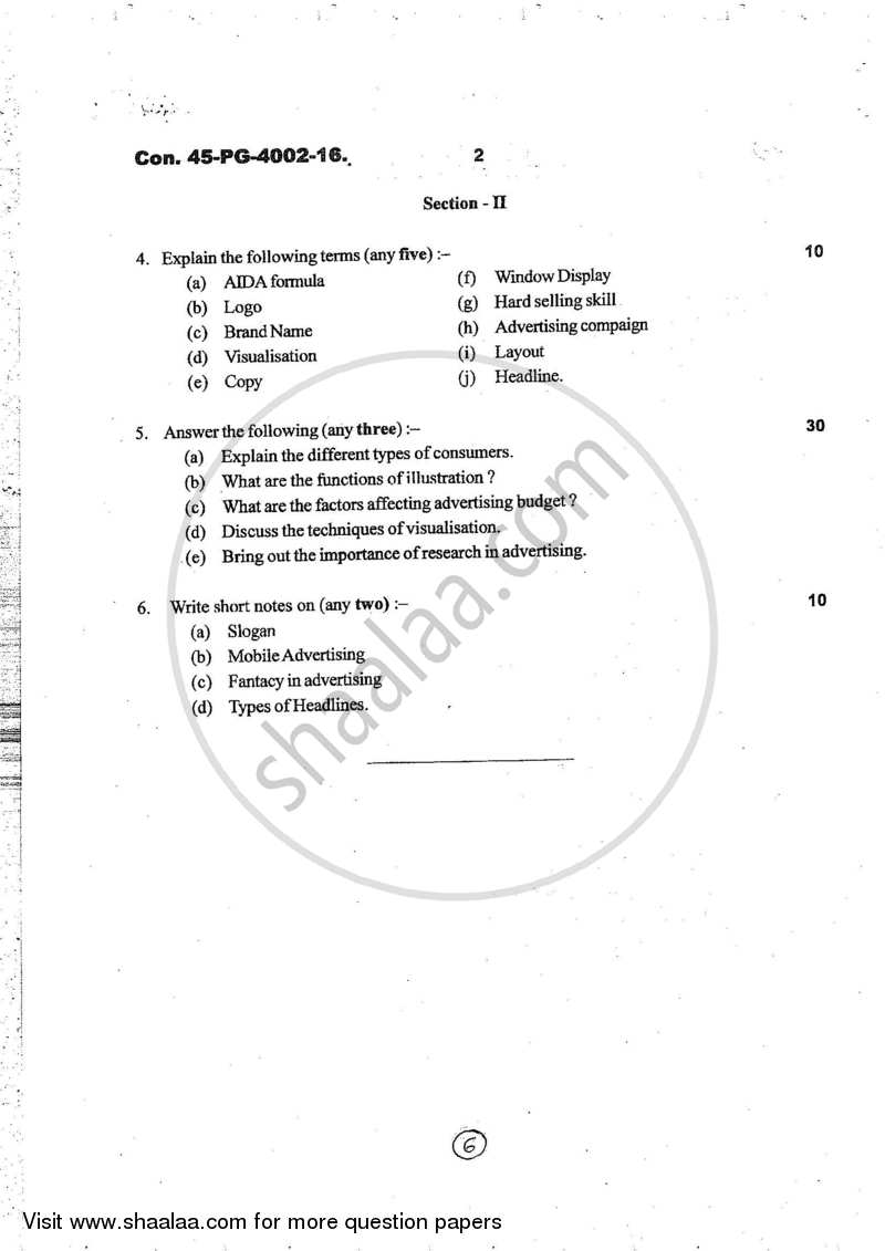 Advertising 2016-2017 - B.Com. - 2nd Year (SYBcom) - University of Mumbai question paper with PDF download
