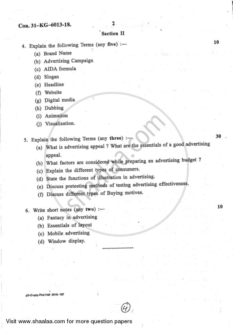 Advertising 2017-2018 - B.Com. - 2nd Year (SYBcom) - University of Mumbai question paper with PDF download