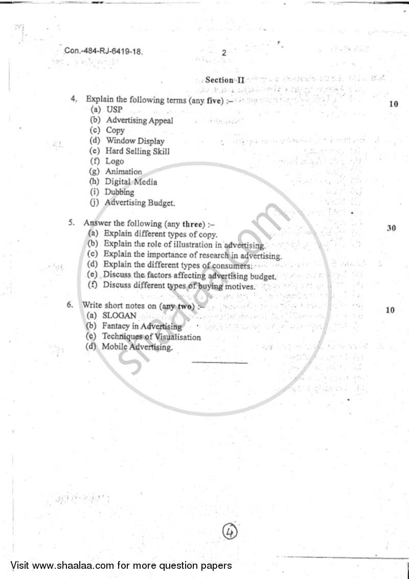 Advertising 2018-2019 - B.Com. - 2nd Year (SYBcom) - University of Mumbai question paper with PDF download