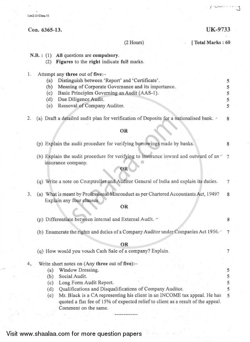 Auditing 2013-2014 - B.Com. - Semester 5 (TYBBI) - University of Mumbai question paper with PDF download