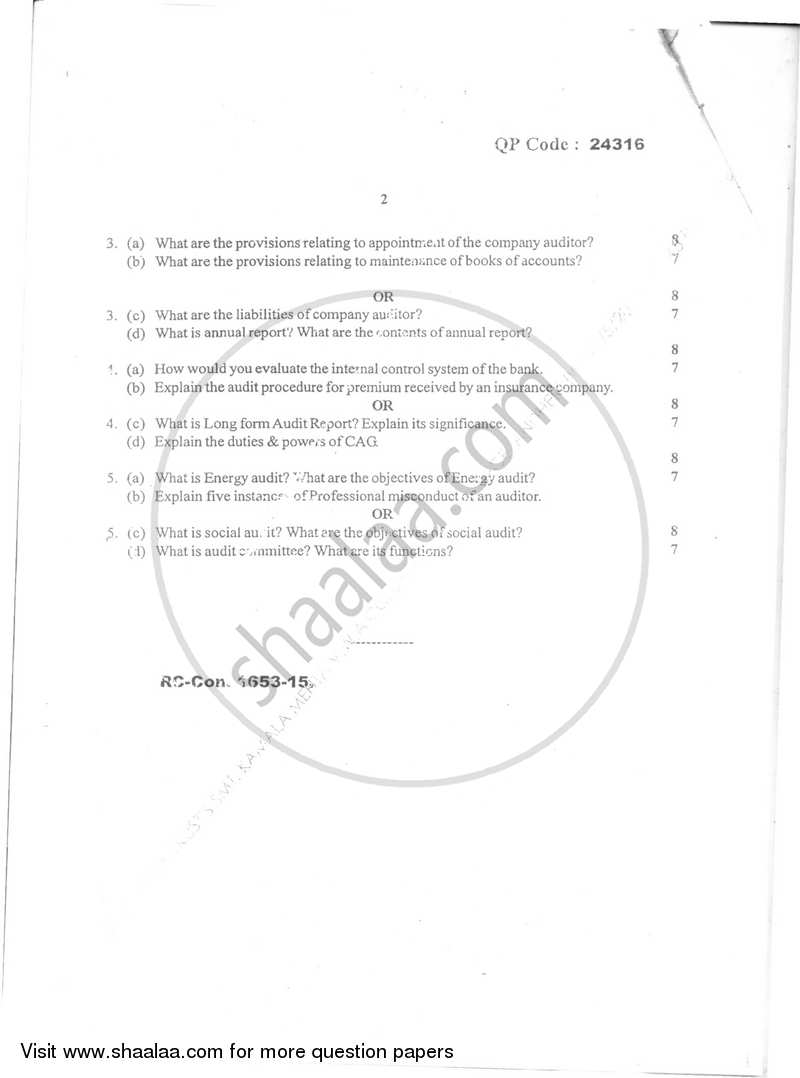Auditing 2015-2016 - B.Com. - Semester 5 (TYBBI) - University of Mumbai question paper with PDF download