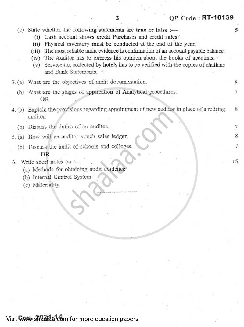 Auditing (Financial Accounting and Auditing 10) 2013-2014 - B.Com. - Semester 6 (TYBAF) - University of Mumbai question paper with PDF download