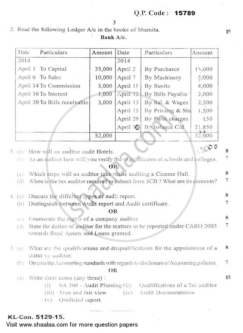 Auditing (Financial Accounting and Auditing 10) 2014-2015 - B.Com. - Semester 6 (TYBAF) - University of Mumbai question paper with PDF download