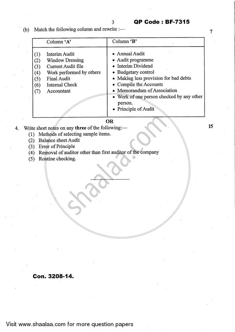 Auditing (Financial Accounting and Auditing 10) 2013-2014 - B.Com. - Semester 6 (TYBcom) - University of Mumbai question paper with PDF download