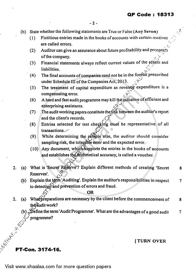 Auditing (Financial Accounting and Auditing 10) 2015-2016 - B.Com. - Semester 6 (TYBcom) - University of Mumbai question paper with PDF download