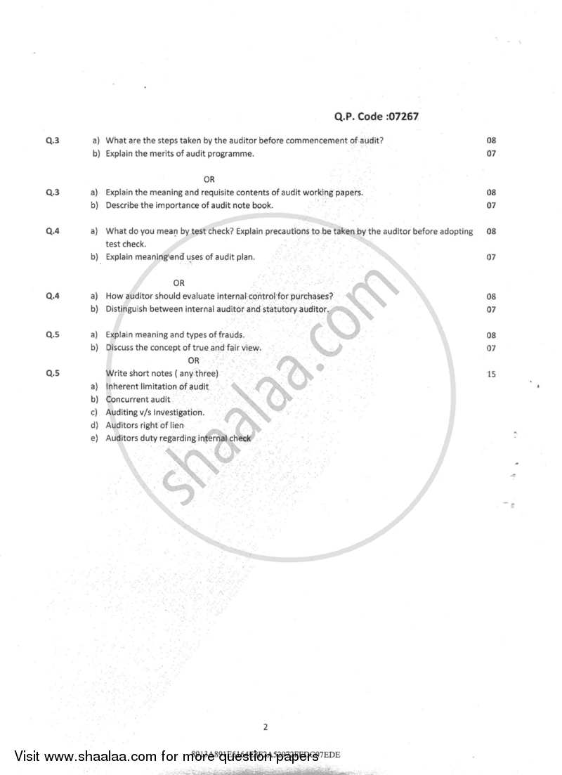 Auditing- Introduction and Planning 1 2016-2017 - B.Com. - Semester 2 (FYBAF) - University of Mumbai question paper with PDF download