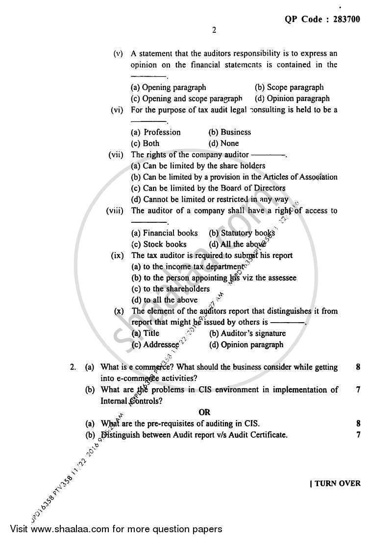 Auditing Paper 3 2016-2017 - B.Com. - Semester 5 (TYBAF) - University of Mumbai question paper with PDF download